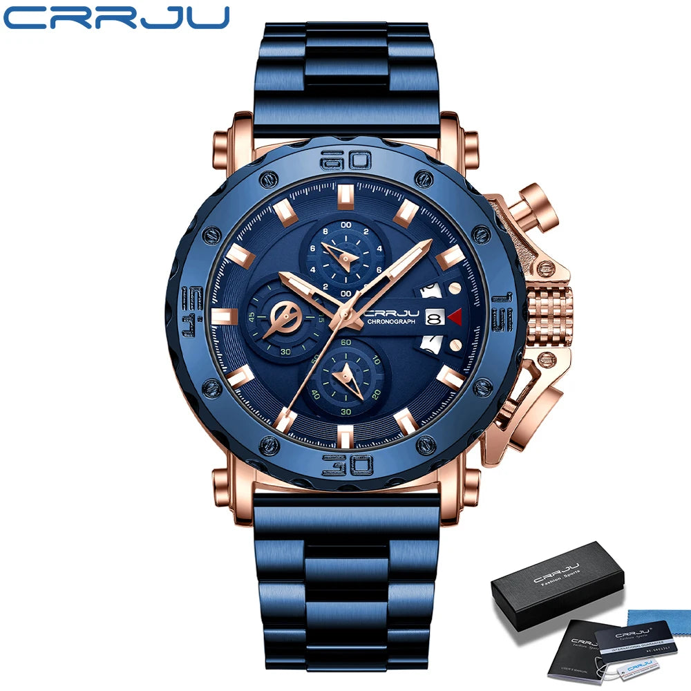 Watch for Men Top Brand Luxury Big Dial Stainless Steel Waterproof Chronograph Wristwatches with Date Relogio Masculino