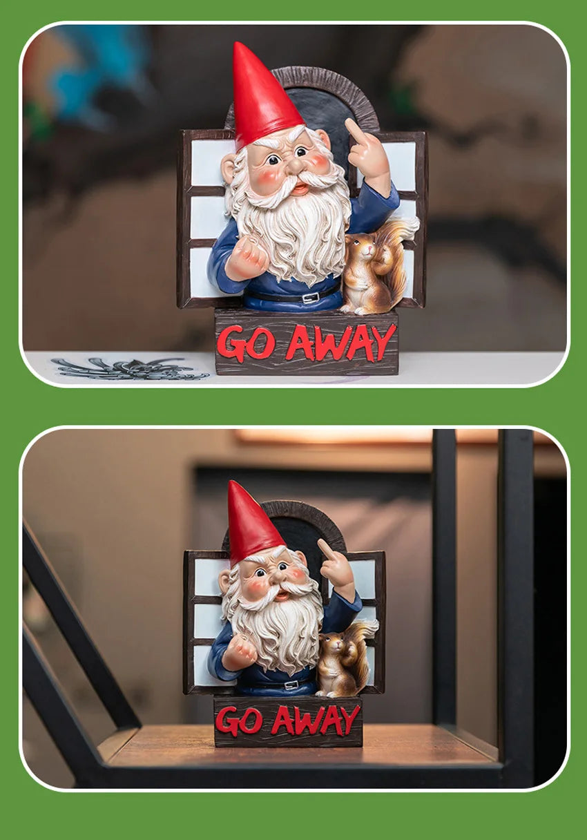 Go Away Rude Middle Finger Gnome Garden Statue Gnome Figurine Resin Angry Wacky Guardian Gnome Home Wall Tree Hanging Decor