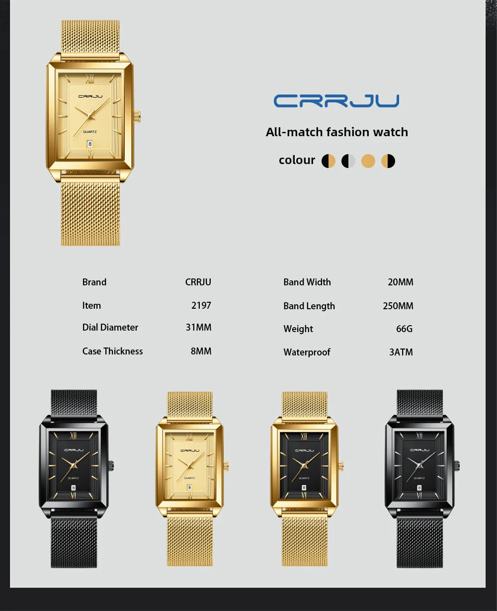 Watch Men Top Brand Luxury Square Golden Quartz Stainless Steel Waterproof Wrist Watch Relogio Masculino