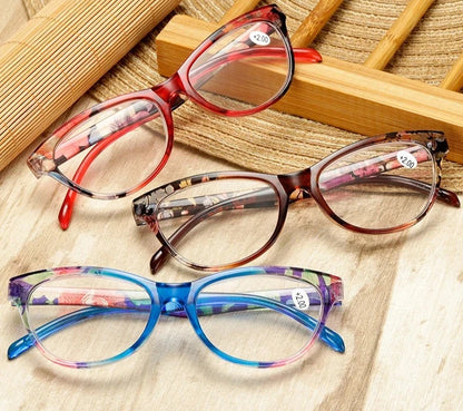 Elegant Lady Reading Glasses Women Floral Cat Eye Presbyopia Eyeglasses for Reader Diopters +1 1.5 2 2.5 3.0 3.5 4