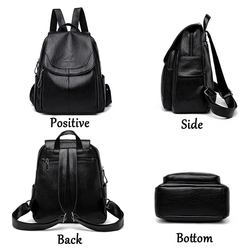 Soft Leather Backpacks Vintage Female Shoulder Bags Casual Travel Ladies Bagpack School Bags