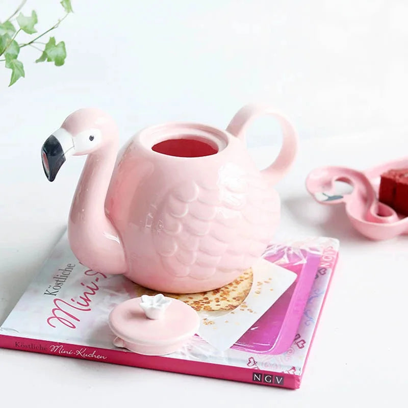 Tea Set Creative Flamingo Teapot Drinking Tea Cup Sets Water Coffee Cup Fruit Juice Mugs Set Teaware