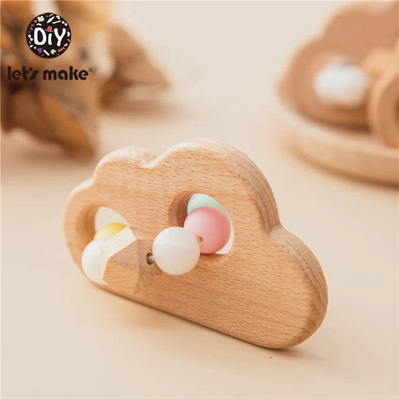 Let's Make Colorful Cloud Baby Rattle Toys Dream Safe Wooden Toys DIY Crochet Rattle Soother Bracelet Teether Set Infant Gift