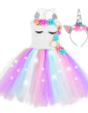 Girl Unicorn Dresses for Girls Tutu Princess Party Dresses with LED Lights Flower Birthday Party Cosplay Costume Girls Clothing