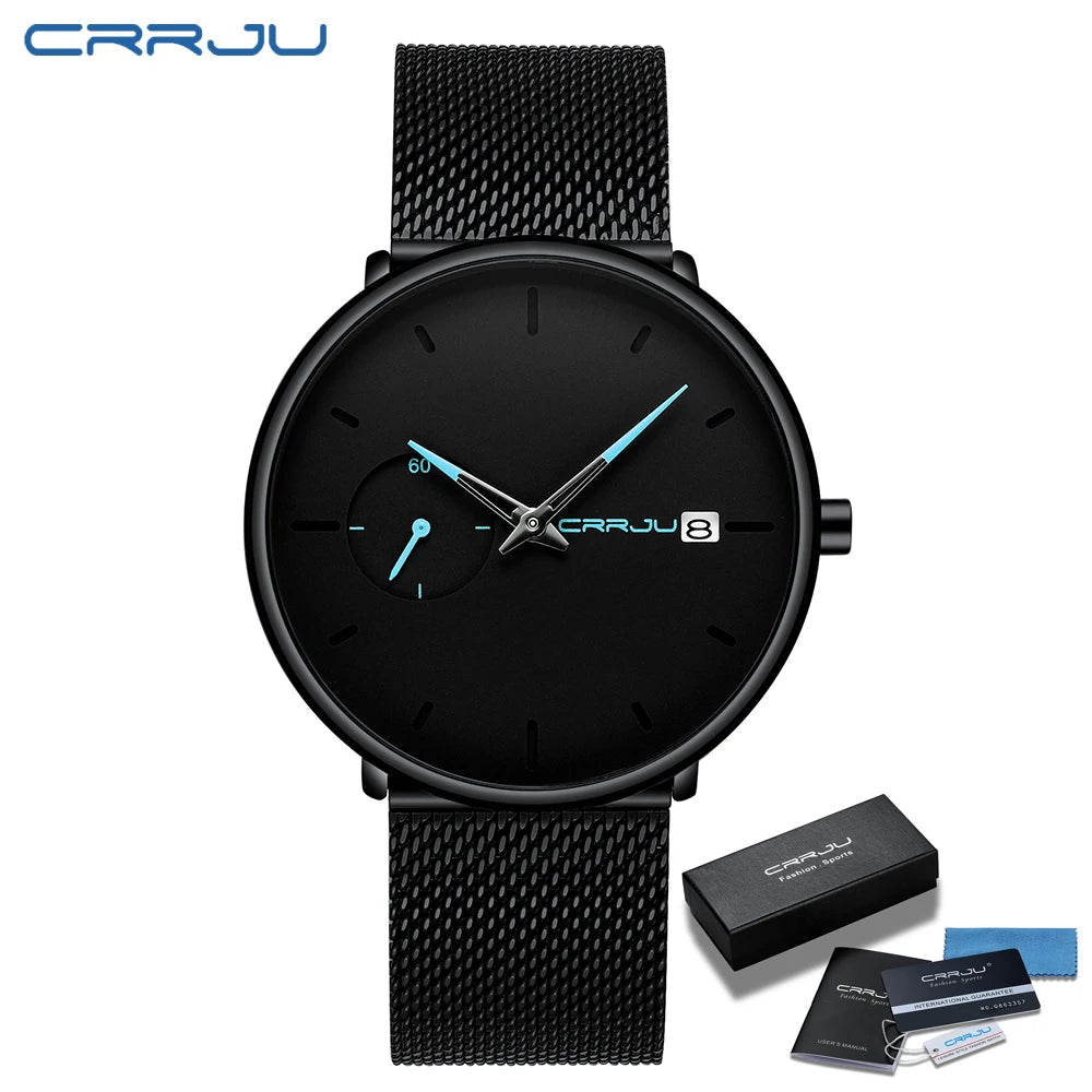 Mens Watches Luxury Sport Wrist Watch Unique Design Stainless Steel Auto Date Mesh Strap Men Fashion Casual Quartz Watches