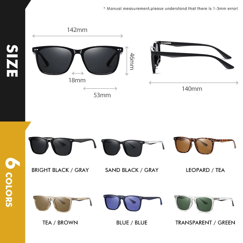 Square Polarized Sunglasses for Men and Women Retro Brown Blue Ocean Lens