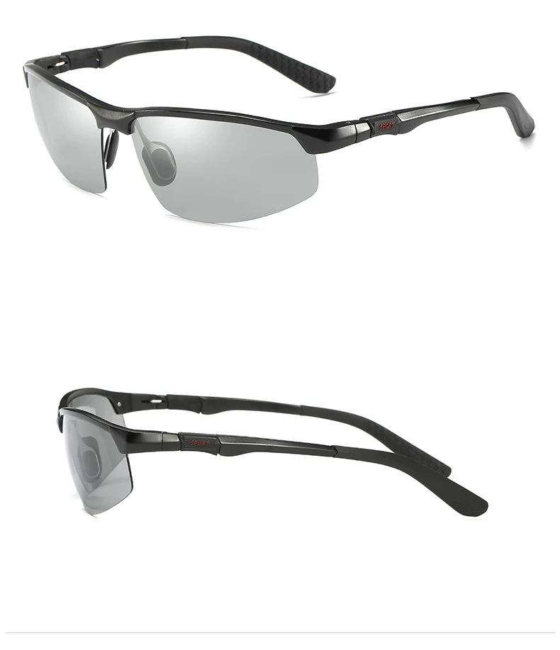 Aluminum Rimless Photochromic Polarized UV400 Driving Sunglasses for Men Women