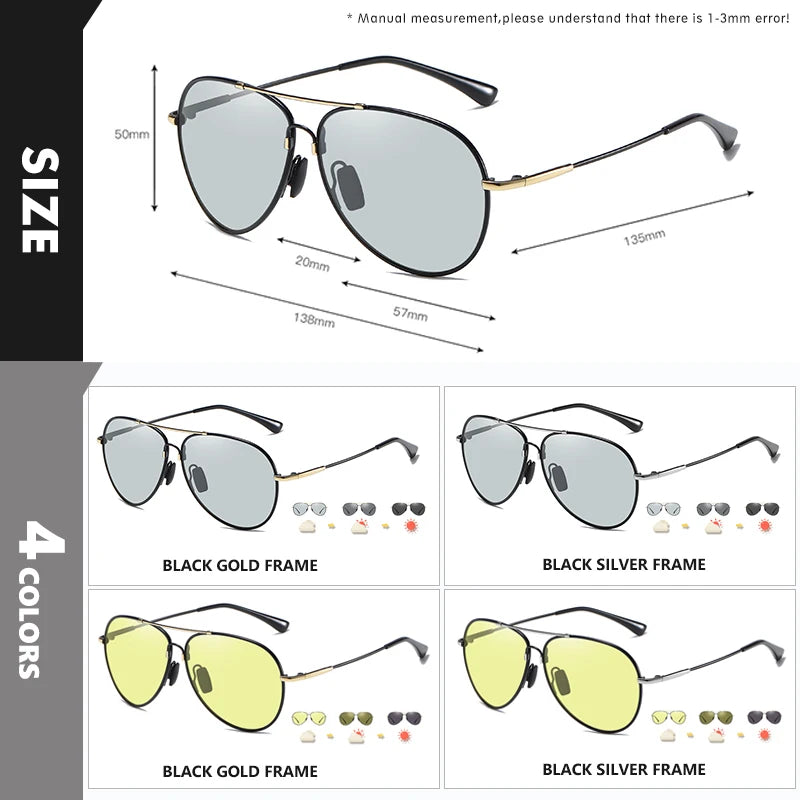 Photochromic Polarized Driving Sunglasses for Men Memory Metal Frame Anti Glare
