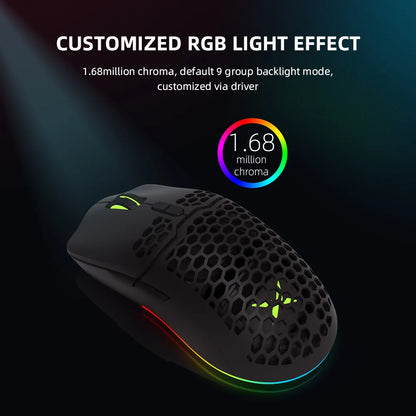 White Lightweight RGB Gaming Mouse 67g 7200DPI 1000Hz Ergonomic Mice with Ultra Weave Cable For Computer Gamer