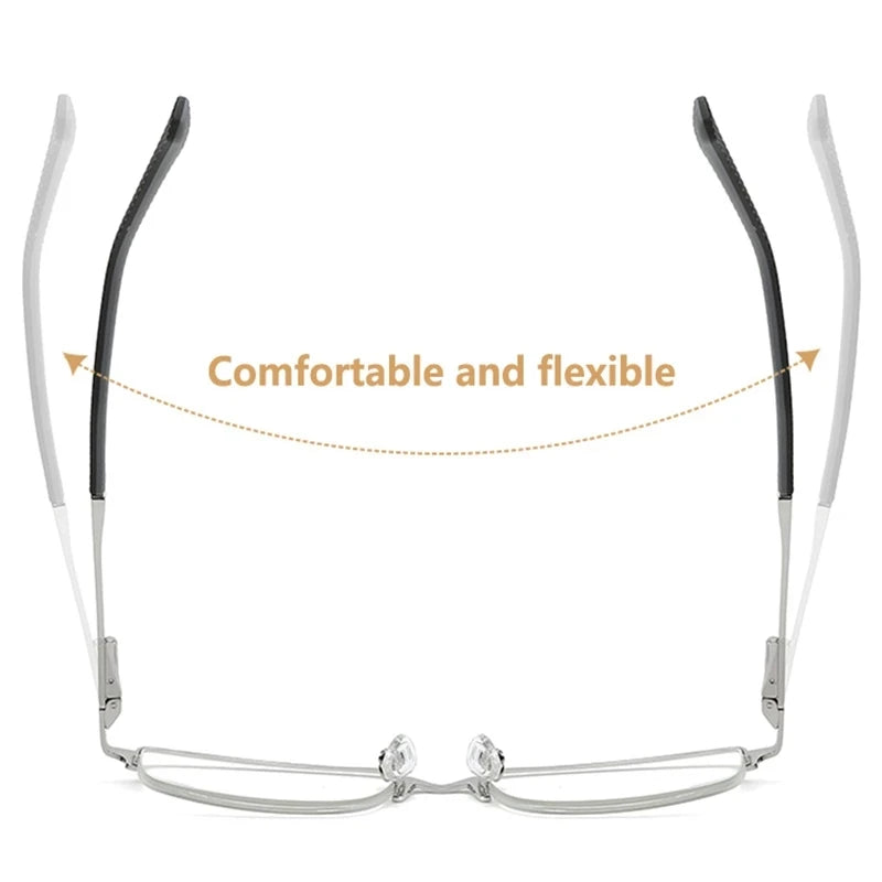 Reading Glasses Men Anti-blue Light Metal Half Frame Presbyopia Eyeglasses Frame Men‘s Bussiness Computer Eyewear +2