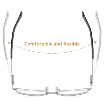 Reading Glasses Men Anti-blue Light Metal Half Frame Presbyopia Eyeglasses Frame Men‘s Bussiness Computer Eyewear +2