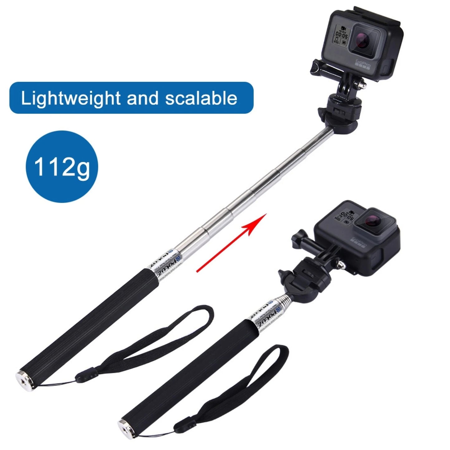 Extendable Handheld Selfie Monopod for GoPro HERO11 10 9 Black/ HERO 8 7 6 5 4 3 2 1, Insta360 ONE R, DJI Osmo Action