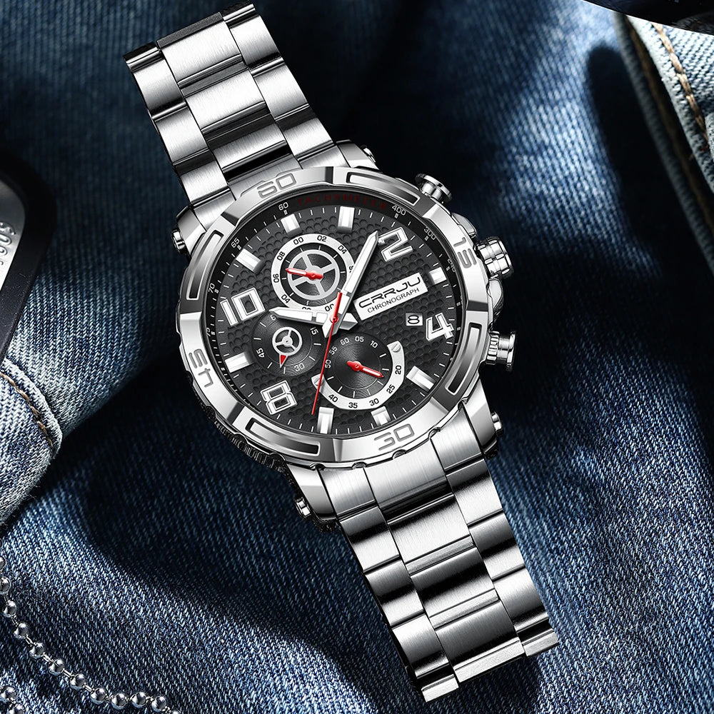 Men Watches Big Dial Waterproof Stainless Steel with Luminous handsDate Sport Chronograph Watches Relogio Masculino