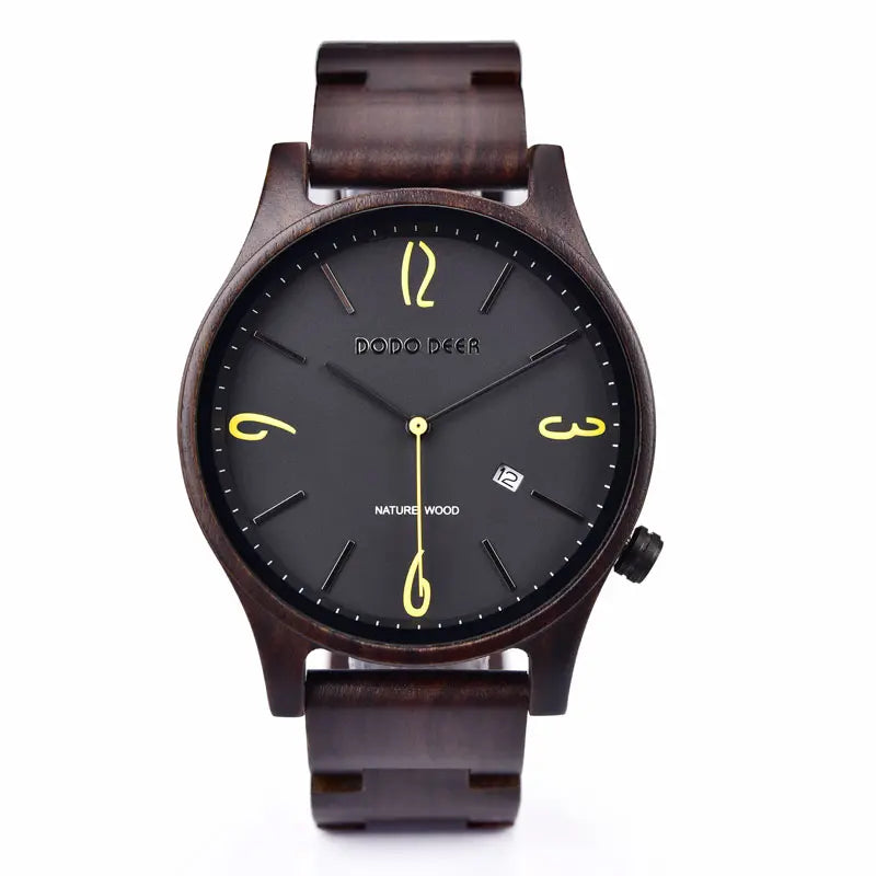 Wooden Wristwatch Wrist Band Man Luxury Calendar Quartz  Simple Date Display Wood Watch