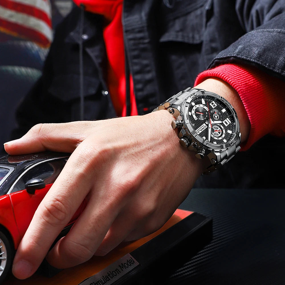 Men Watches Big Dial Waterproof Stainless Steel with Luminous handsDate Sport Chronograph Watches Relogio Masculino