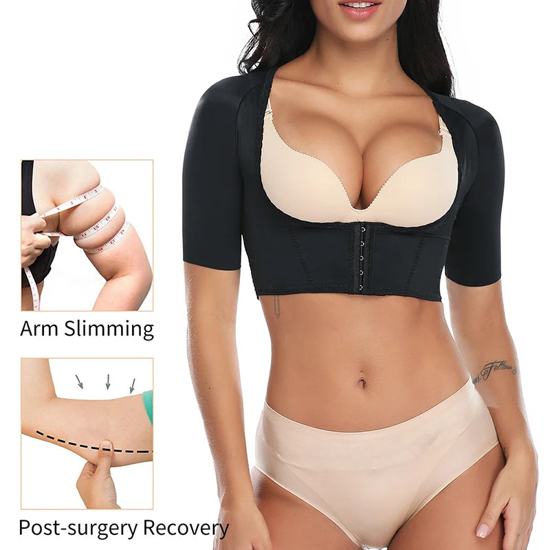 Shapewear Tops Wear Your Own Bra Short Sleeve Slim Crop Top Shaper Body Arm Shape Under bust Black Beige