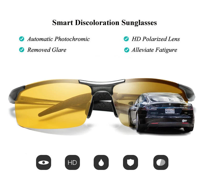 Aluminum Magnesium Photochromic Polarized Sunglasses UV400 Night Vision Driving Glasses for Men Women
