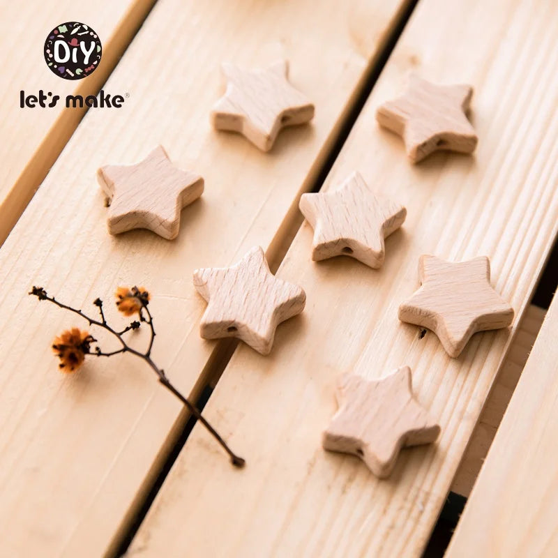 10PC Baby Wooden Teether Animal Beads Beech Rodent Star DIY Pacifier Chain Teething Bracelet Accessories Montessori Newborn Gift