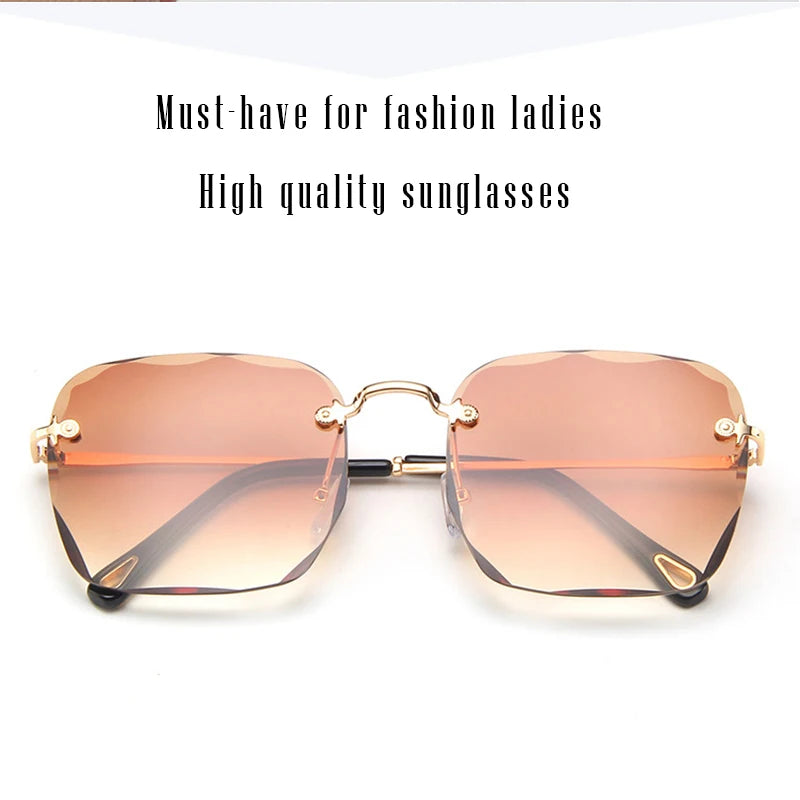 Refined Rimless Cut Square Sunglasses For Women Fashion Personality Two-Color Sunglasses