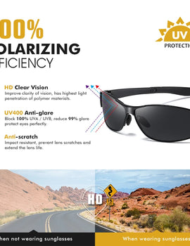 Polarized Square Sunglasses for Men with Metal Frame