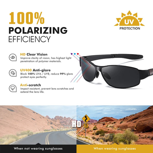 Polarized Square Metal Frame Sunglasses UV400 Anti-Glare Driving Fishing Glasses for Men Women