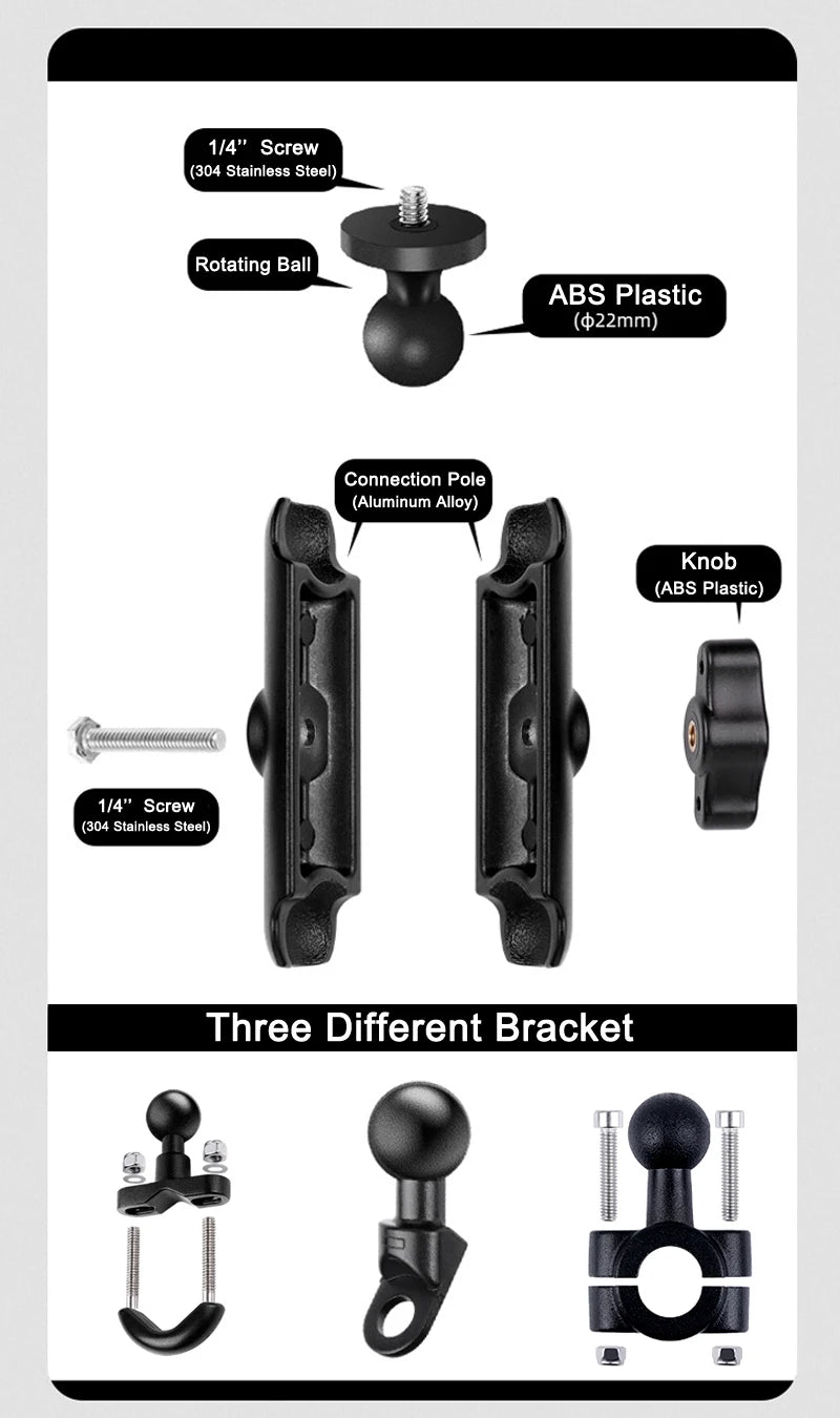 Metal Motorcycle Bicycle Camera Mount Handlebar Mirror Holder for Action Cameras and Smartphones