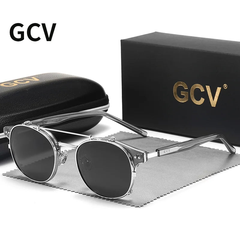 Double Layer Removable Lens Polarized UV400 Gothic Retro Steampunk Sunglasses for Men Women