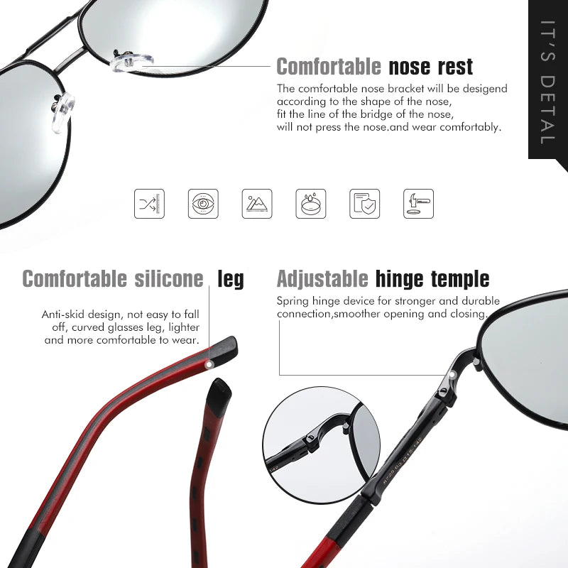 Photochromic Polarized Aviation Sunglasses for Men Anti Glare