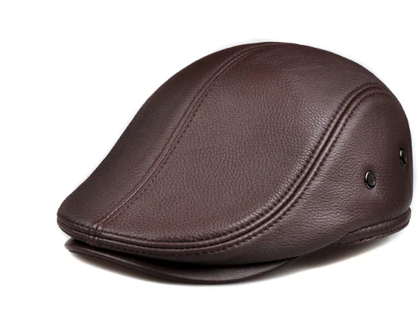 Men's outdoor leather hat winter Berets male warm Ear protection cap 100% genuine leather dad hat