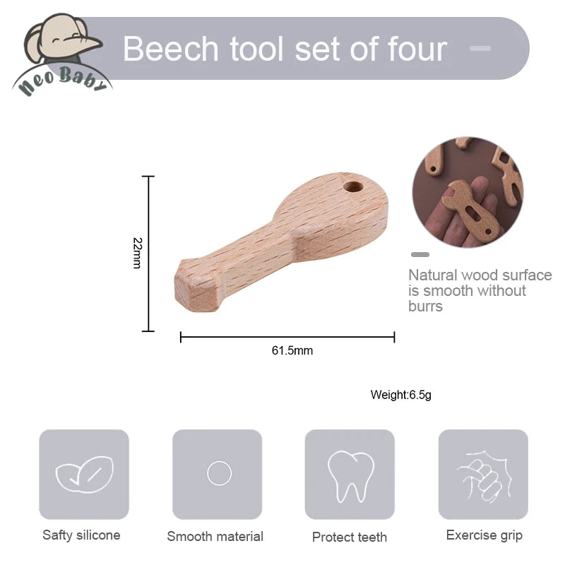 4PC Beech Wood Tools Blocks Baby Toys Montessori DIY Educational Toy Toddler Creative Wrench Tool Shape Teething Toys For Kids