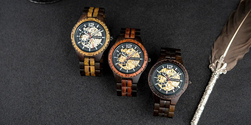 Mechanical Watch Classic Wooden Automatic Wristwatches Present