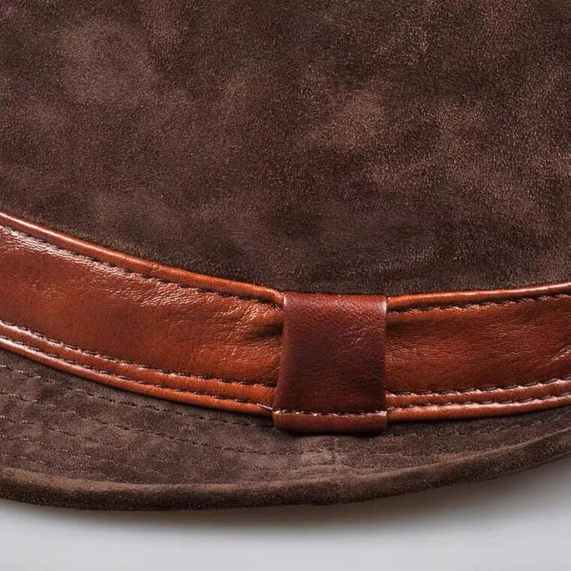 Winter Genuine Leather Top Hats For Men/Women British Gentlemen Wide Brim Stetson Fedoras 55-60cm Fitted Brown Male