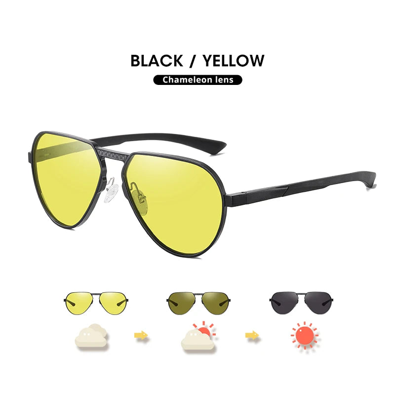 Photochromic Polarized Day Night Vision Driving Sunglasses UV400 Pilot Glasses for Men Women