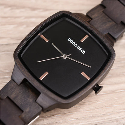 Watch Ebony Wood Timepieces Japan Movement Quartz Wristwatches Man Square Dial in Wooden Box