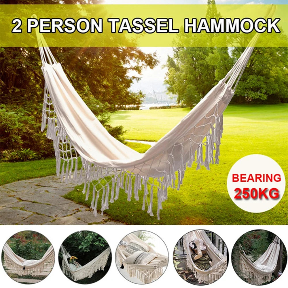 Hammock Boho Style Brazilian Macrame Fringed Deluxe Double Hammock Net Swing Chair Indoor Hanging Swing