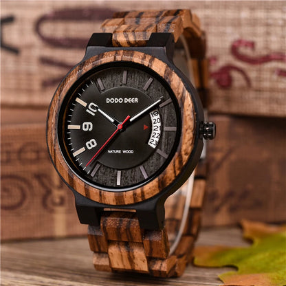 Calendar Zebra Wooden Watches Men Luxury Brand Quartz Wristwatch Man Show Date Colorful Strap