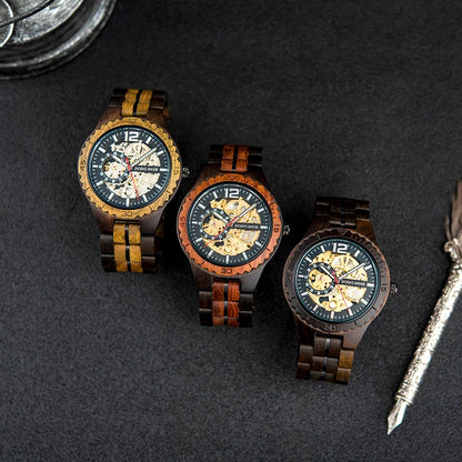 Mechanical Watch Classic Wooden Automatic Wristwatches Present