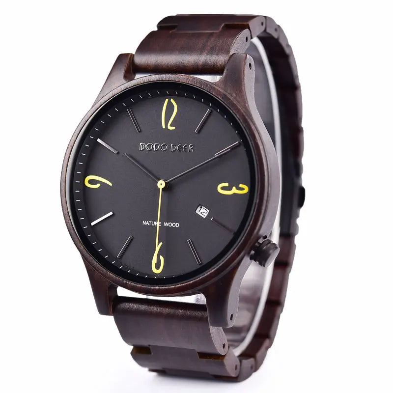 Wooden Wristwatch Wrist Band Man Luxury Calendar Quartz  Simple Date Display Wood Watch