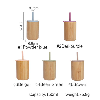 Let's Make 1pc Wooden Water Bottles School Kids Cup Silicone Soft Straw Cups Children's Learning Drinkware Baby Feeding Bottle