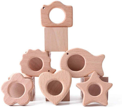 Let's Make 1PC Baby Teether Animal Wood Rings Unicorn Camera Hedgehog Food Grade Wooden Teether Nursing Pendant Teething Toys