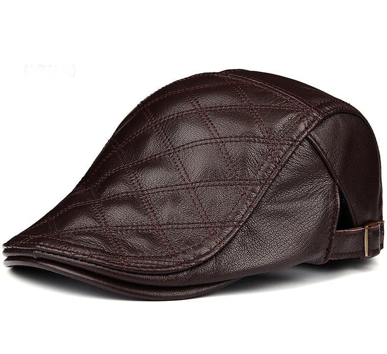 Winter Unisex Genuine Leather Duckbill Thin Berets Hats For Men/Women Leisure Black/Brown Fitted Cabbie Bonnet