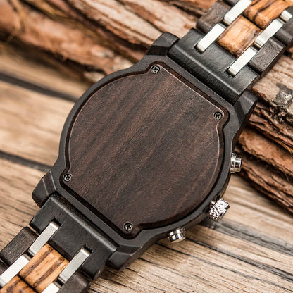 Wooden Watch in Quartz Stop Wristwatches Chronograph Waterproof Luminous Hands