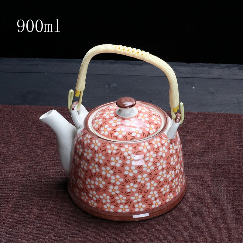 Porcelain Teapot with Strainer Net High Capacity 500 900ML Traditional Retro Ceramic Tea Set