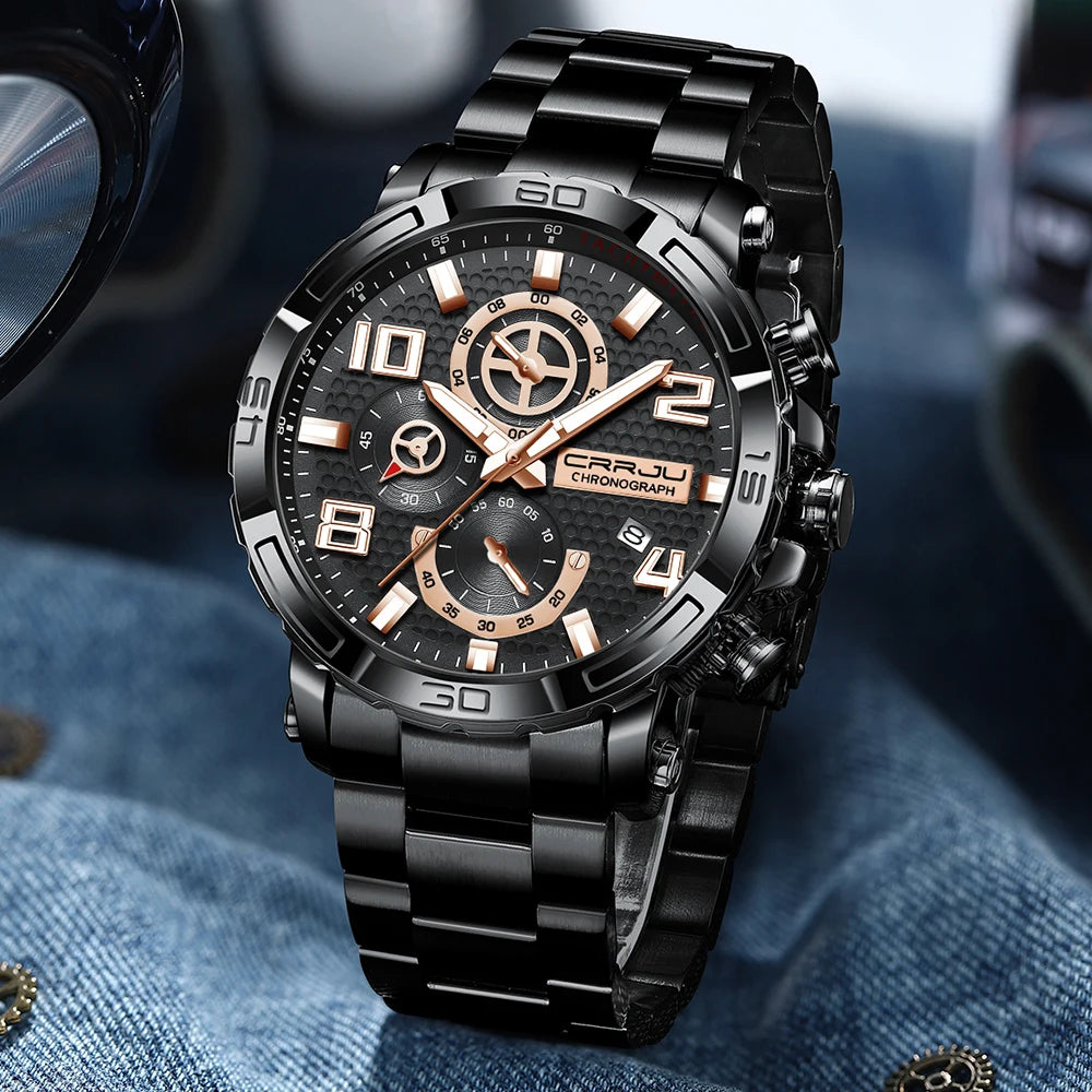 Men Watches Big Dial Waterproof Stainless Steel with Luminous handsDate Sport Chronograph Watches Relogio Masculino