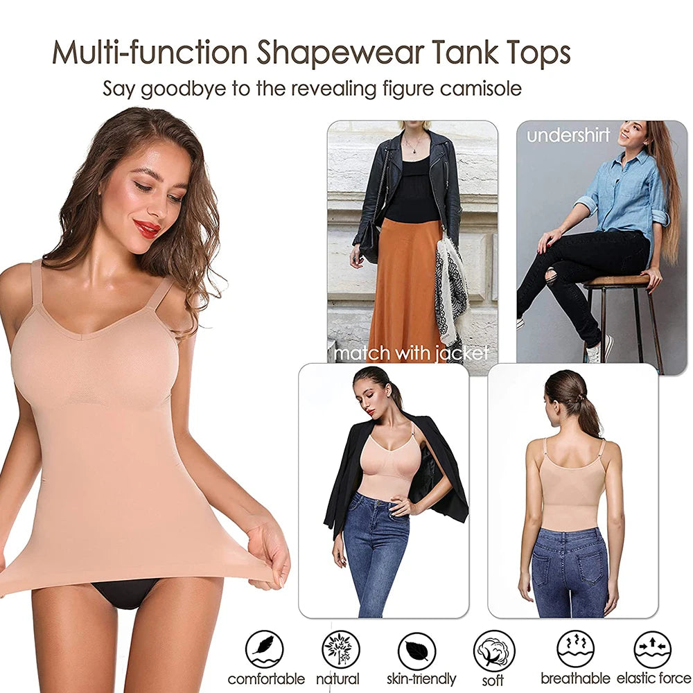 Women Shapewear Top Seamless Camisole Slimming Shaper Top Classic Comfort Smooth Cami Tummy Control Tank Top