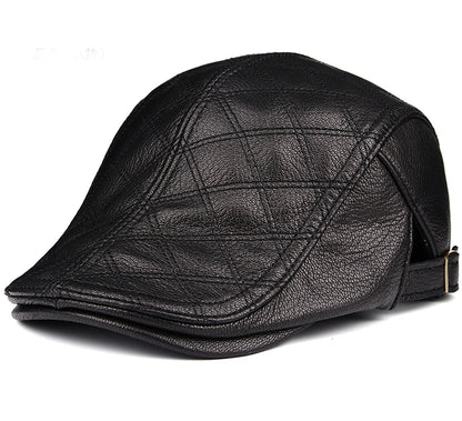 Winter Unisex Genuine Leather Duckbill Thin Berets Hats For Men/Women Leisure Black/Brown Fitted Cabbie Bonnet