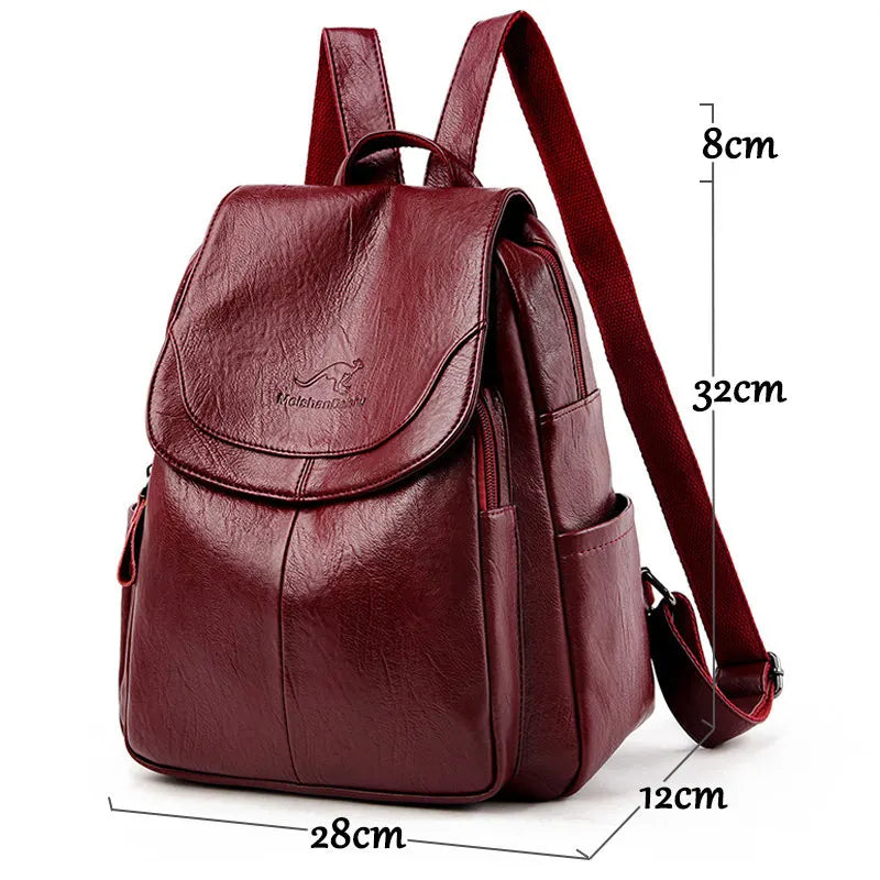 Soft Leather Backpacks Vintage Female Shoulder Bags Casual Travel Ladies Bagpack School Bags