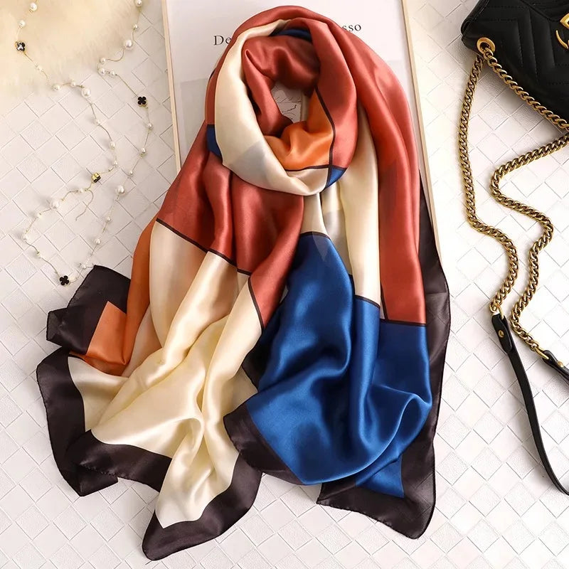 Women Summer Silk Scarves Shawl Lady Wrap Soft Female Echarpe Designer Beach Stole Bandana foulard muffler