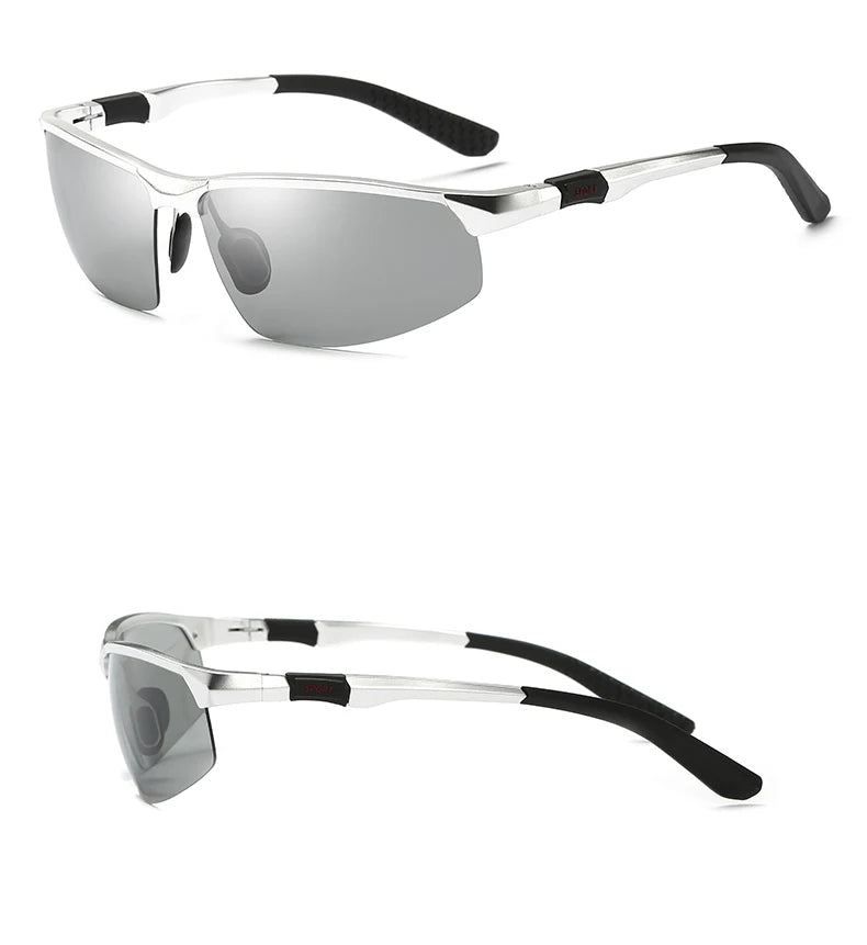 Aluminum Rimless Photochromic Polarized UV400 Driving Sunglasses for Men Women