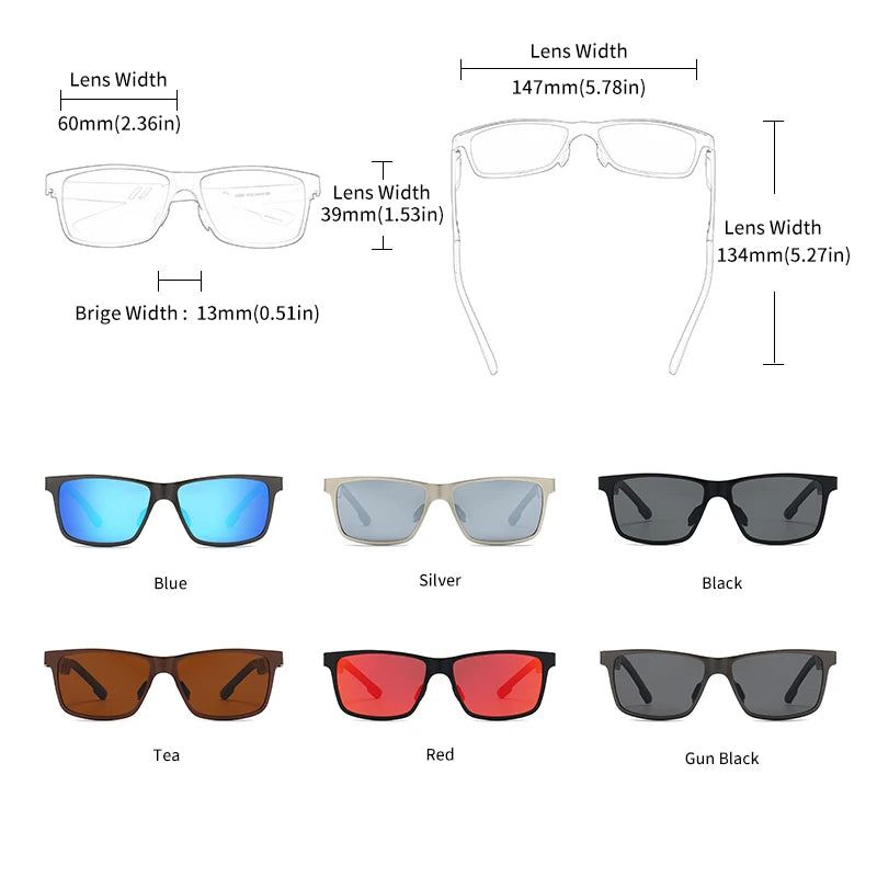 Rectangle Men Polarized Sunglasses Aluminium Magnesium UV400 Driving Eyewear Mirror Lens